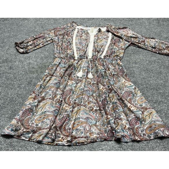 Per Seption Concept Dress Womens M Multicolor Paisley Fit & Flare Tassels - Picture 4 of 11